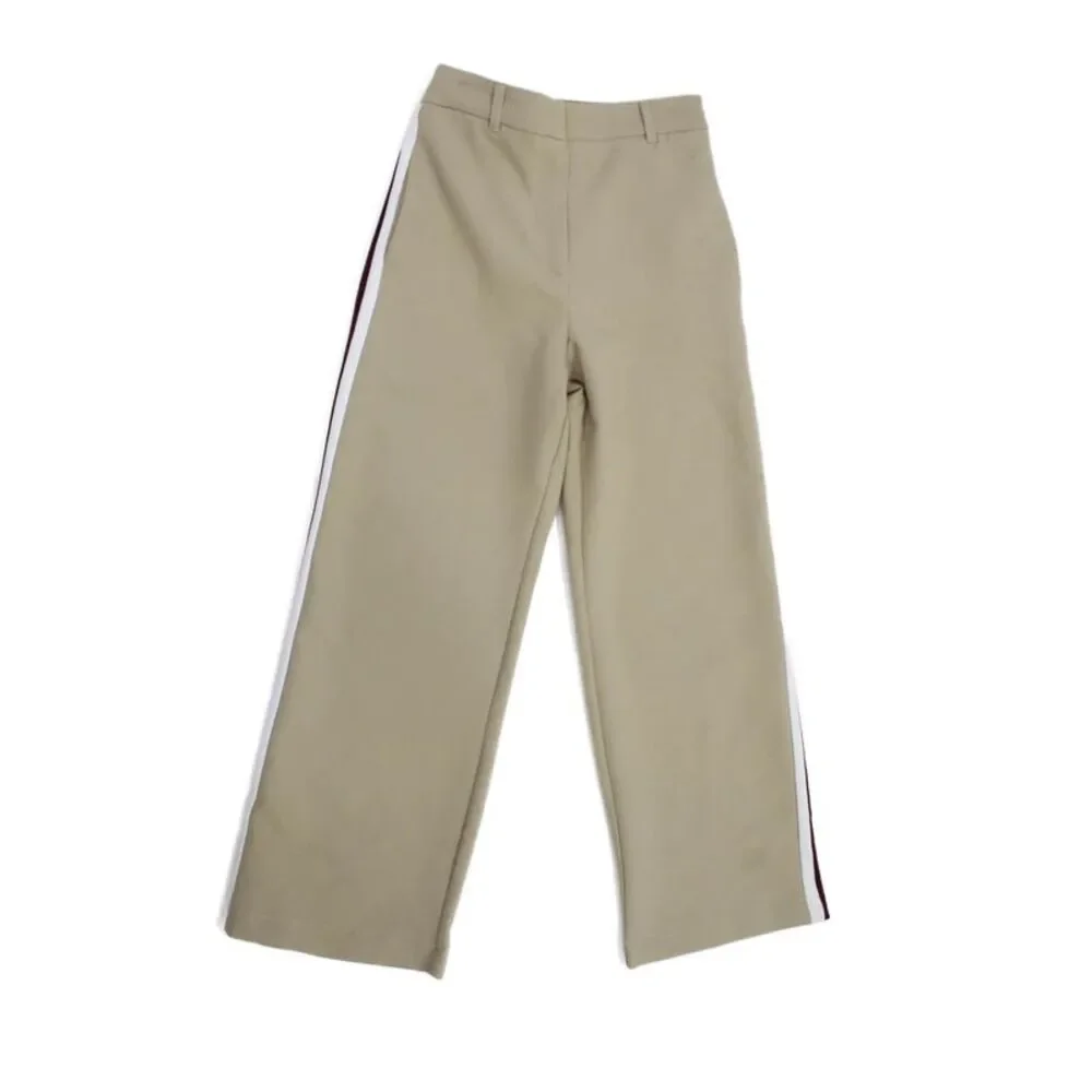Zara Childrens Girls Striped Sides High Rise Pants Beige Red Size 11-12